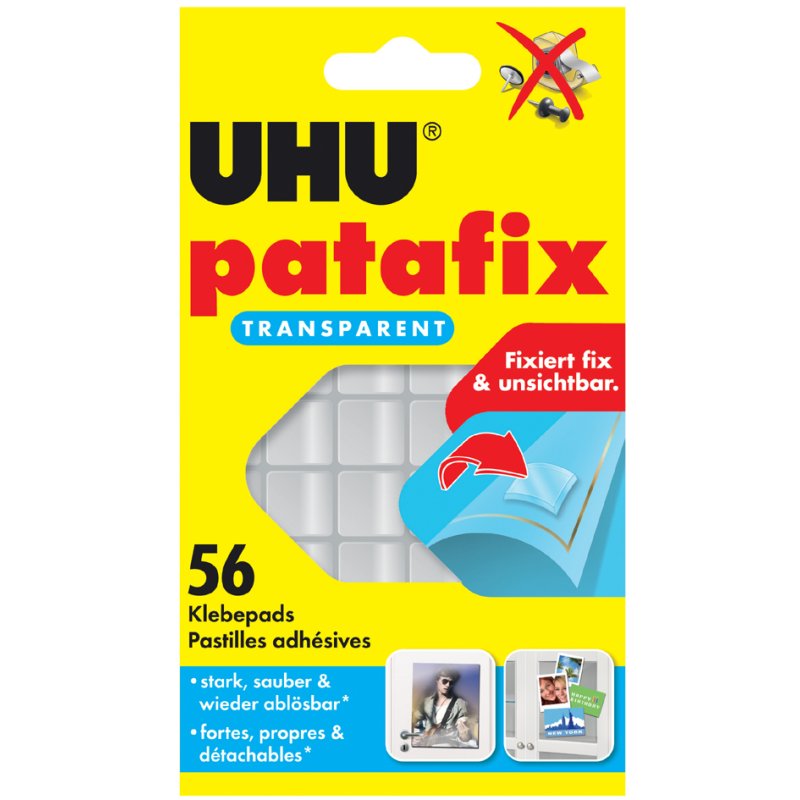UHU pâtes adhésives réutilisables, transparent, 15×12 mm, 56 pièces